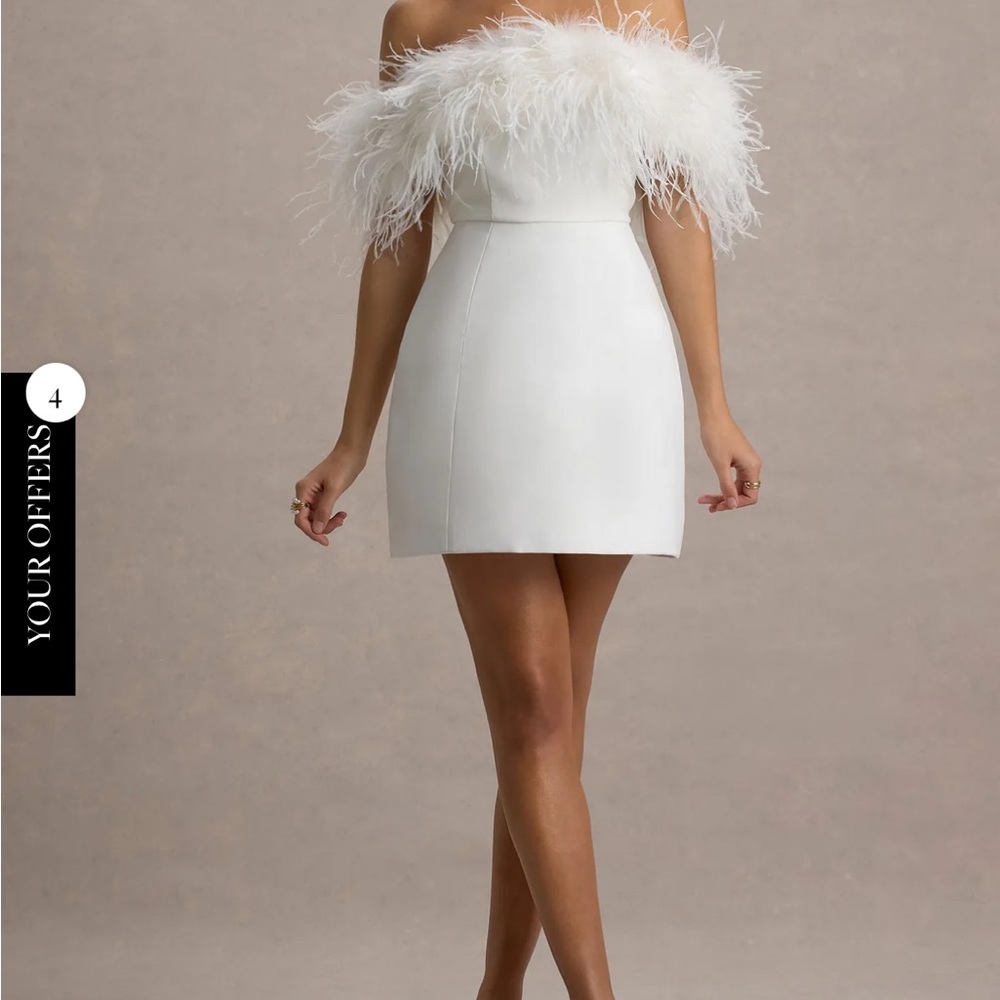 Club L London White Bardot Mini Dress With Feather Trim - Picture 3 of 4